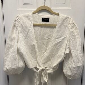 MINKPINK White Puff Sleeve Wrap Blouse